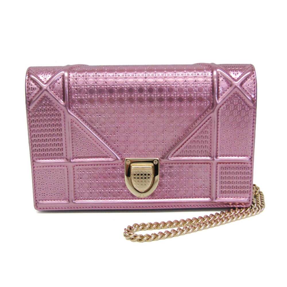 Christian Dior Diorama Wallet on Chain Metallic Distressed Calfskin
